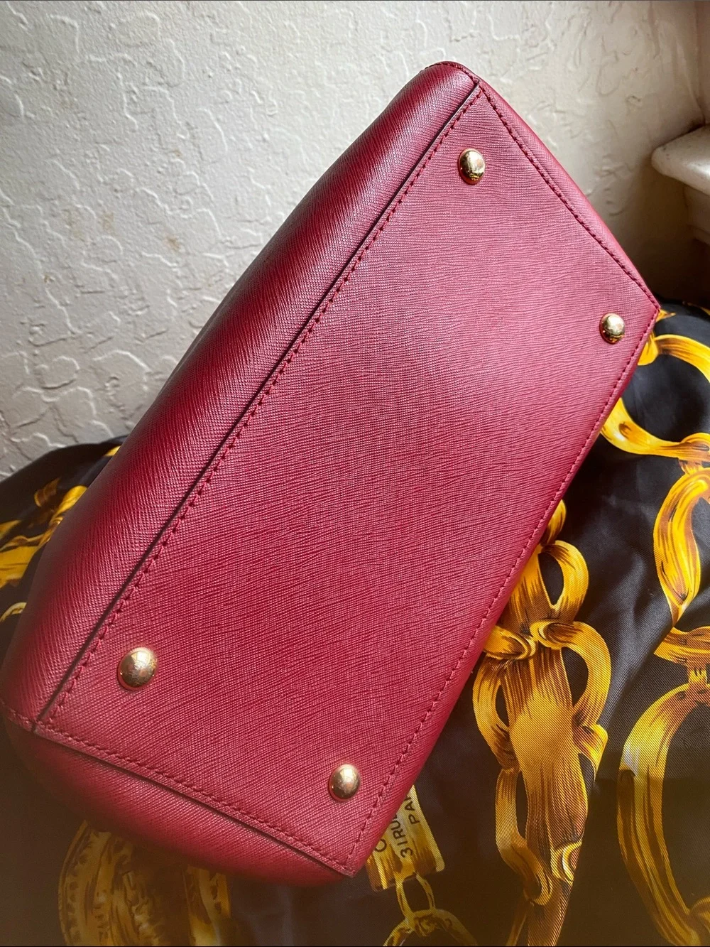 Michael Kors Wine Saffiano Leather Satchel with Gold Hardware